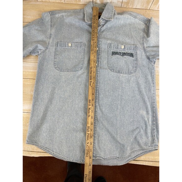 Harley Davidson Embroidered Logo Long Sleeve Button Up Denim Shirt Blue Mens S - Picture 7 of 10